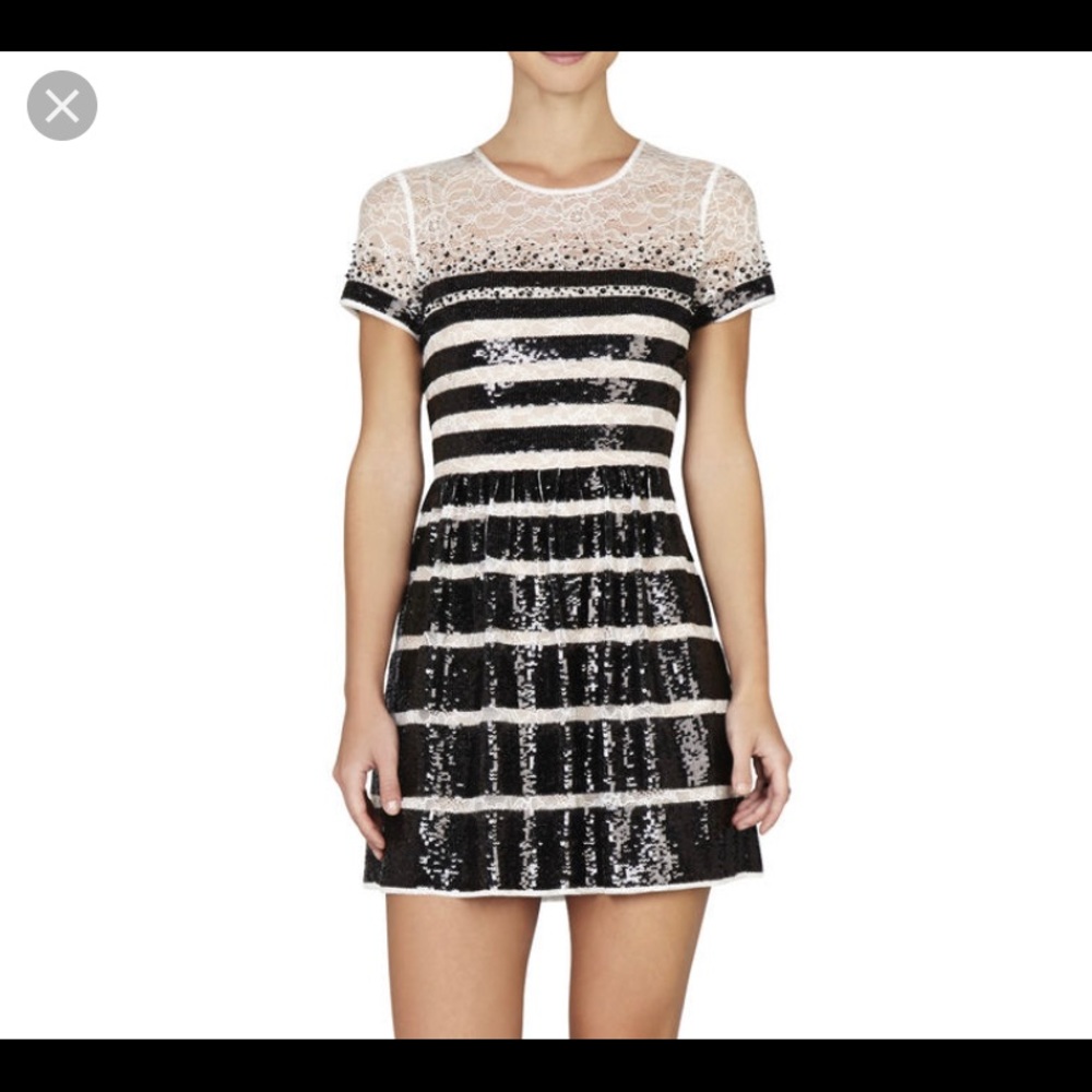 Black and white sequin cocktail dress.